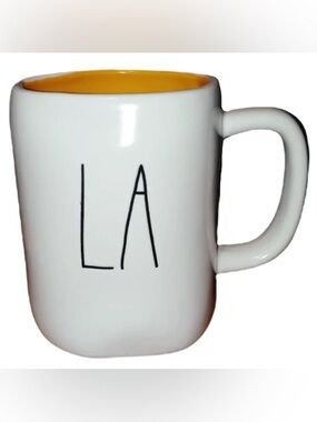 Rae Dunn 'LA' White Mug with Yellow Interior